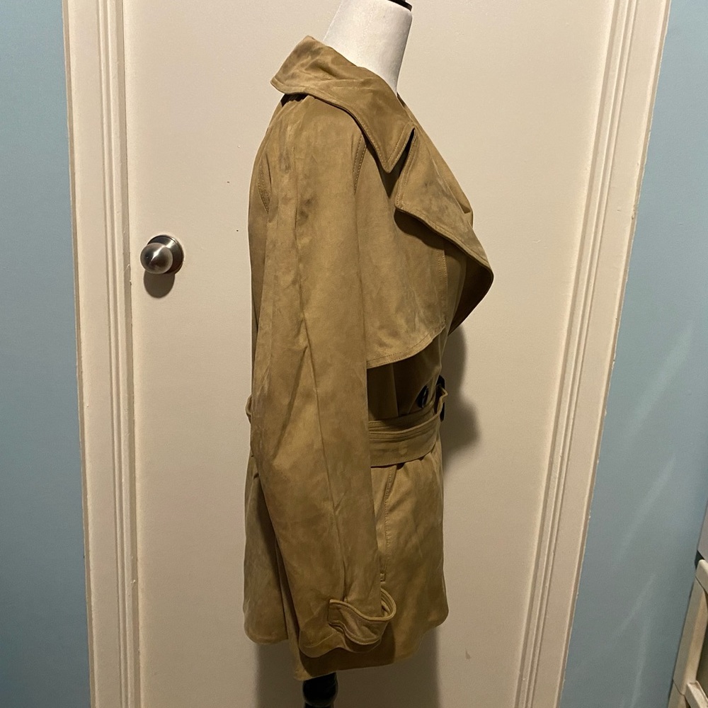 ZARA BEAUTIFUL TAN SUEDE TEXTURED SHORT TRENCH - Picture 5 of 16